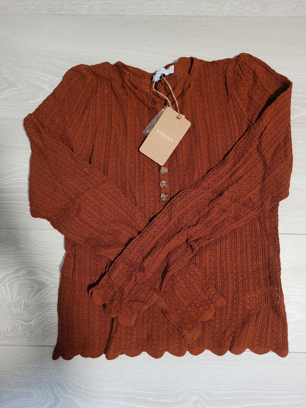 Rust Ribbed Henley Sweater Top - Picture 2 of 2